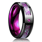 Fashion 8mm Stainless Steel Celtic Dragon Rings For Men Inlay Purple Carbon Fiber Rings Wedding Band Jewelry Birthday Gifts