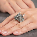 Retro Mahakala Mask Ring For Men Silver Color Punk Gothic Rock Hiphop Adjustable Open Ring Jewelry Biker Accessories