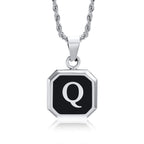 Initials Necklaces for Men Women,A-Z 26 Letters Black Square Stainless Steel Pendant Collar,45-60CM Twisted Rope Chain