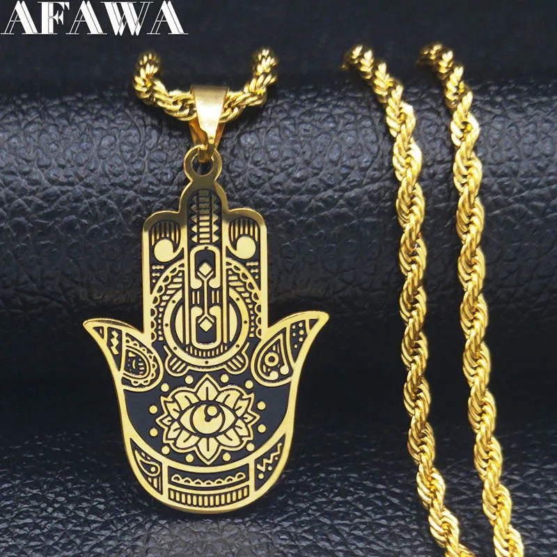2024 Fashion Hamsa Hand Stainless Steel Chain Necklace for Men Gold Color Necklaces Pendants Jewerly colgante hombre