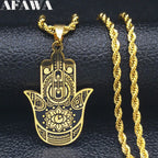 2024 Fashion Hamsa Hand Stainless Steel Chain Necklace for Men Gold Color Necklaces Pendants Jewerly colgante hombre