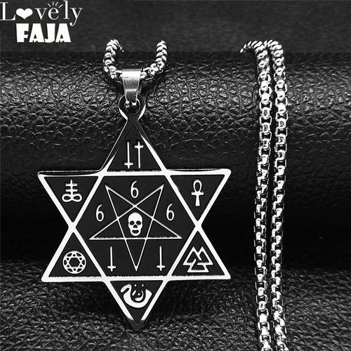 666 Skull Hexagram Pendant — Silver