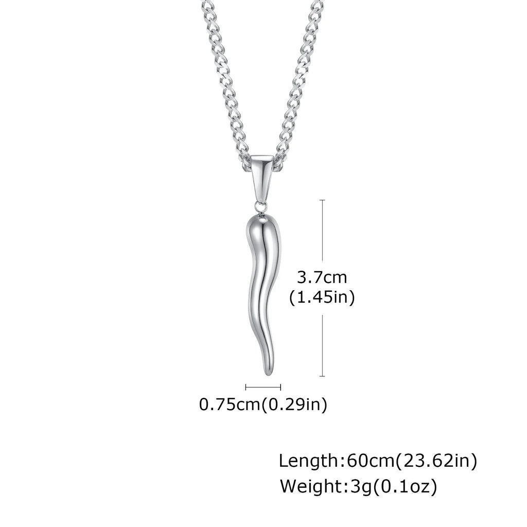 Italian Horn Charm Pendant Necklace — Stainless Steel