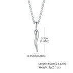 Italian Horn Charm Pendant Necklace — Stainless Steel