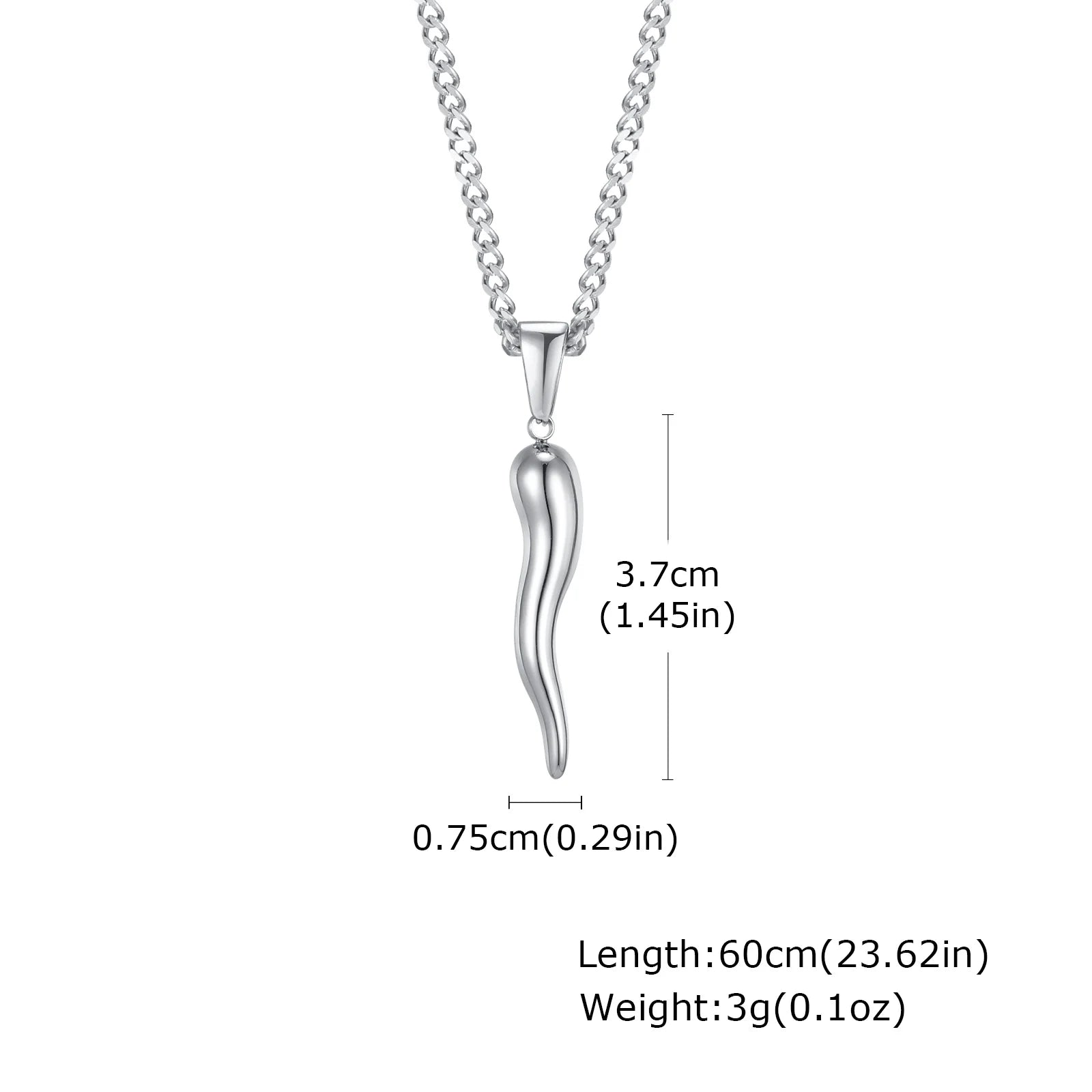 Italian Horn Charm Pendant Necklace — Stainless Steel