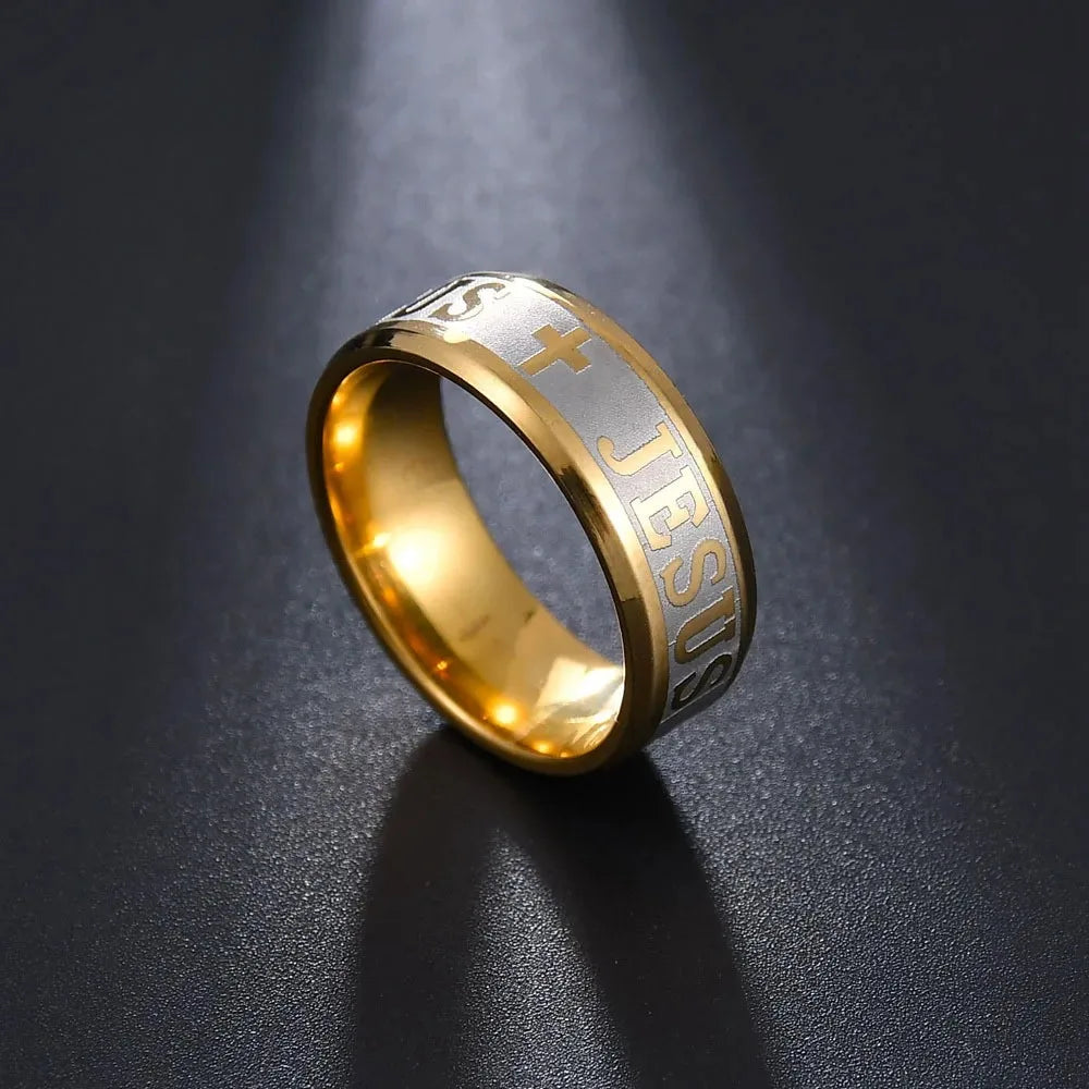 Fashion Stainless Steel Bible Verse Jesus Cross Rings For Men Vintage Christian Cross Religious Ring Amulet Jewelry