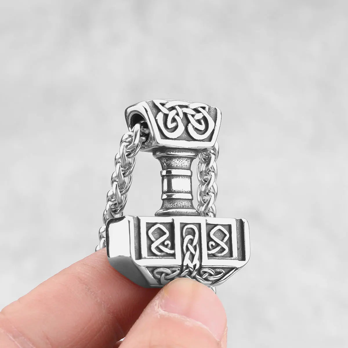 Stainless Steel Nordic Viking Thor's Hammer Pendant Vintage Odin Celts Knot Runic Amulet Necklace Gift for Boyfriend