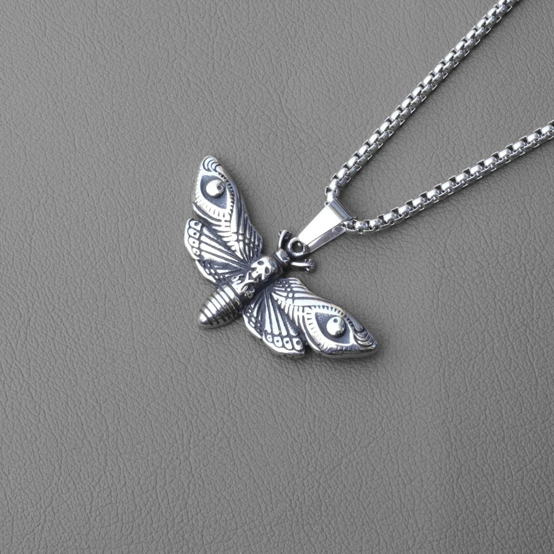 Stainless Steel Vintage Moth Pendant Necklace