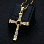 CZ Jesus Cross Pendant Necklace — Stainless Steel