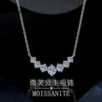 Luxury 18K Solid Platinum PT950 Necklace Moissanite Princess Pendant 2.8 carat D Color Moissanite Full Diamond Clavicle
