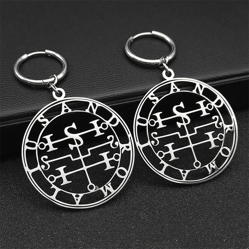 Baphomet Steel Earrings Seal Andromalius Hoop