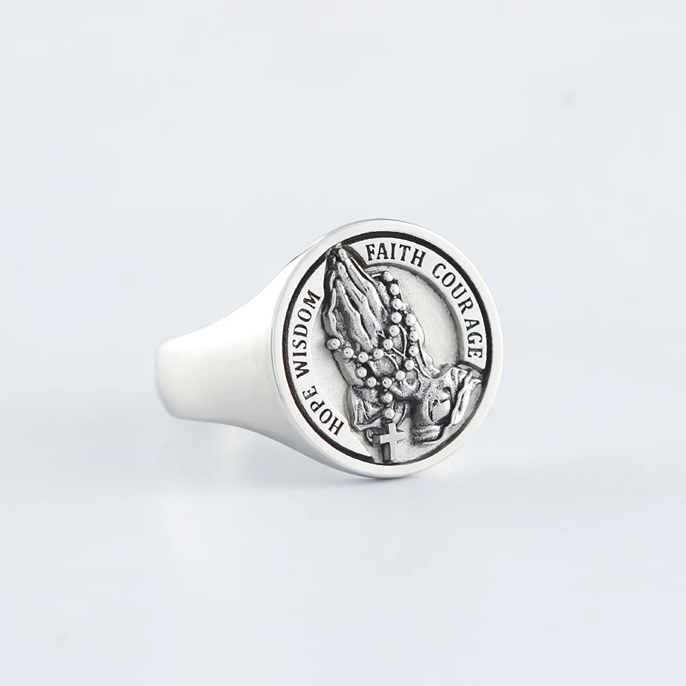 Praying Hands Cross Ring — 925 Silver