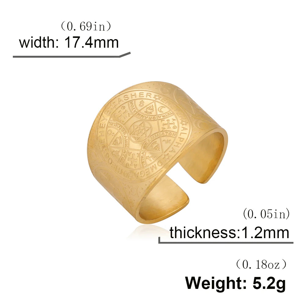 Stainless Steel Solomon Kabbalah Protection Enochian Magic Angel Ring Amulet for Men and Women