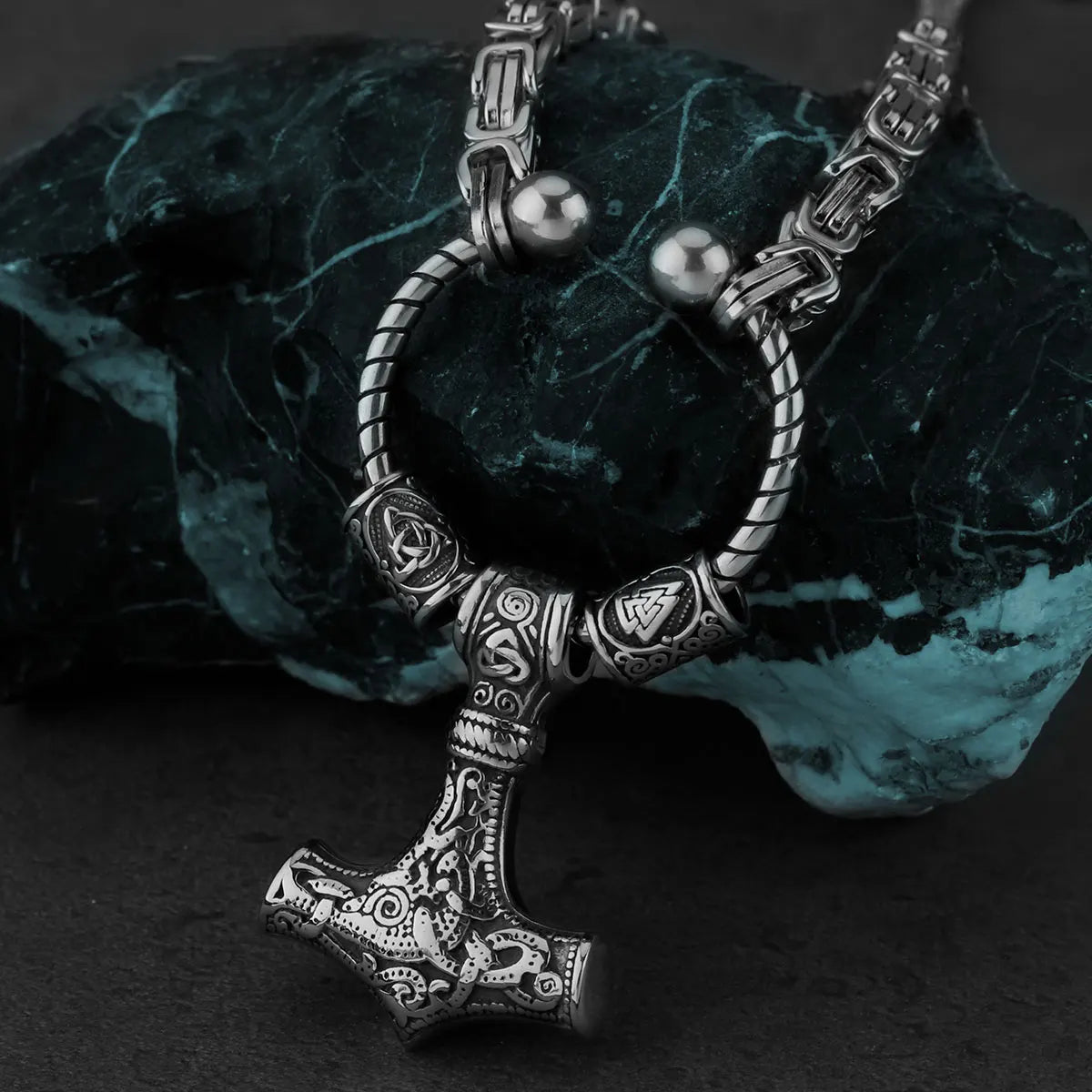 Popular Stainless Steel Thor's Hammer Set Pendant Necklace Nordic Viking Men's Birthday Gift Jewelry Accessories