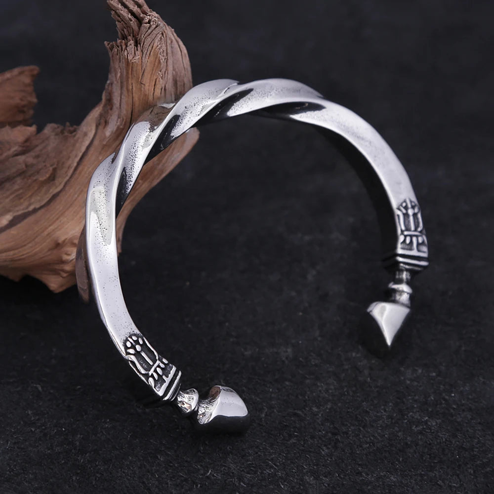 Retro Mobius Twist Horseshoe Open Cuff Bangles Men Stainless Steel Viking Symbol Bangle Punk Statement Jewelry Gift