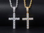Gold Iced Out Cross Pendant Rope Cuban Chain