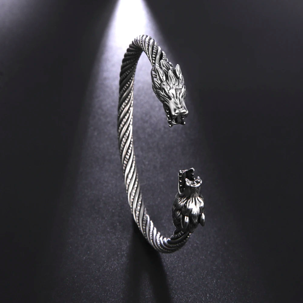 My Shape Viking Animal Cuff Bangles for Men Punk Wolf Lion Leopard Skeleton Stainless Steel Bracelet Nordic Vintage