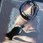 Vintage Natural Black Obsidian Fish‑Shaped Pendant Necklace for Men, Ideal for Fishing Enthusiasts, Valentine’s Day Gift