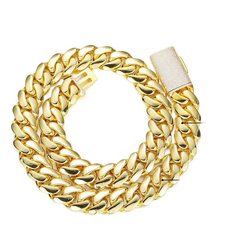 Luxury 24K 9999 Pure Gold real gold Men's European and American Hip Hop Cuban Chain with Full Diamond Cuban Necklace