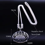 Wicca Lotus Stainless Steel Necklaces Pendants for Men Black Silver Color Moon Eye Long Chain Necklace Jewelry Colgante Hombre