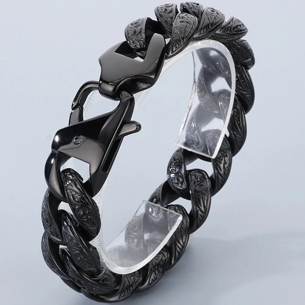 Retro Man Bracelet for Men Solid 18MM 316L Stainless Steel Curb Cuban Link Chain Bracelets Men's Hand Wrist Jewelry