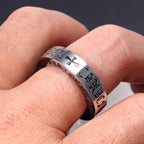 Retro Six-Character Mantra Stainless Steel Finger Ring Men Women Eternal Heart Cross Ring - Vintage Style Jewelry Accessories