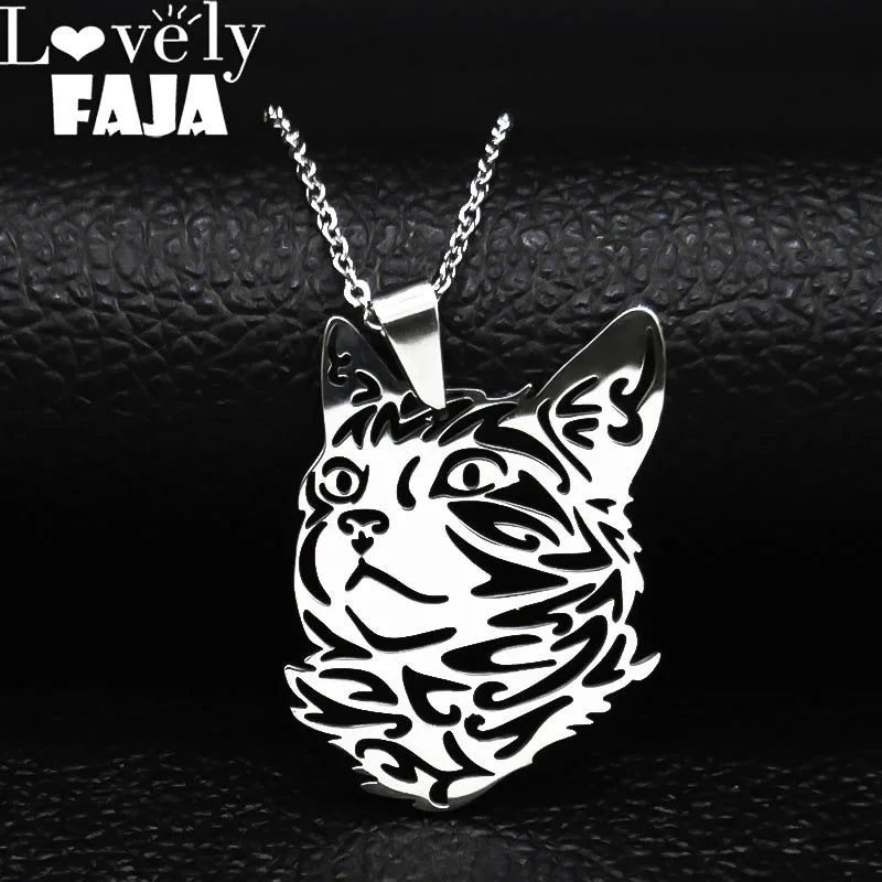Cat Silver Statement Pendant Necklace — Stainless Steel