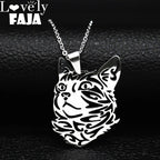 Cat Silver Statement Pendant Necklace — Stainless Steel