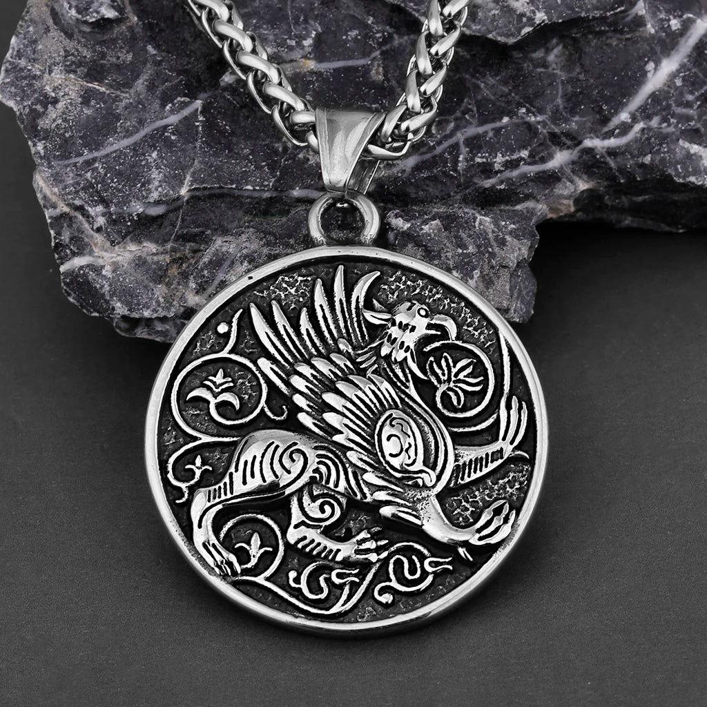 Stainless Steel Sweater Chain Greek Mythology Griffin Amulet Pendant Men's Necklace Retro Totem Necklace Jewelry Wholesale