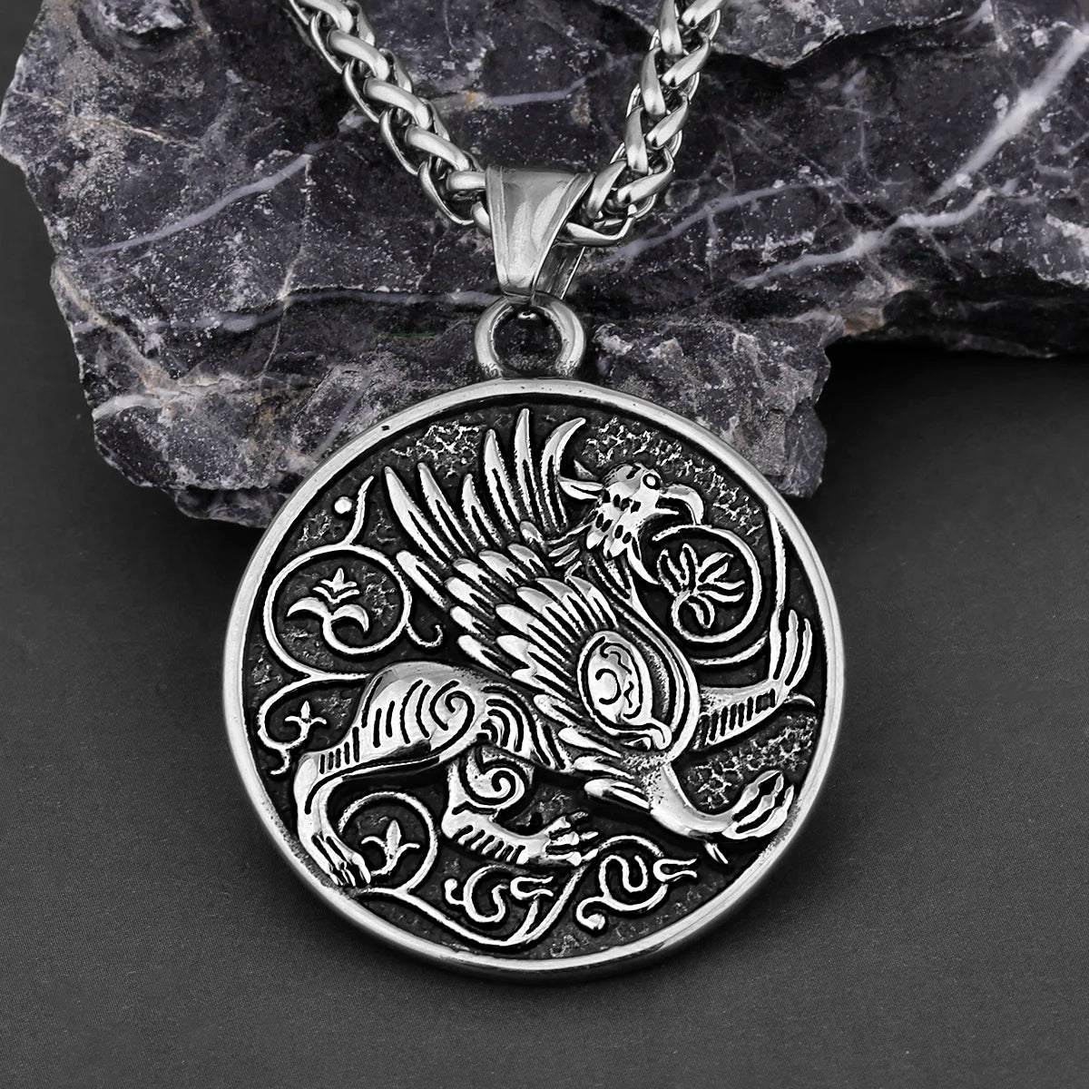 Stainless Steel Sweater Chain Greek Mythology Griffin Amulet Pendant Men's Necklace Retro Totem Necklace Jewelry Wholesale