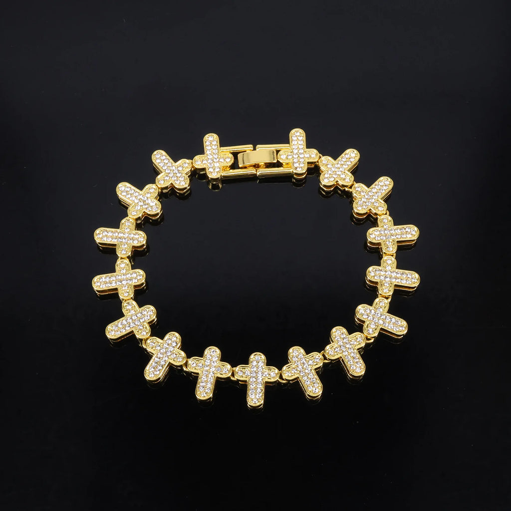 ZAKOL 20/50CM Iced Out Buling Rhinestone CZ Cross Tennis Chain Bracelet Necklace Set Women Men Fashion Hip-hop Rock Jewels