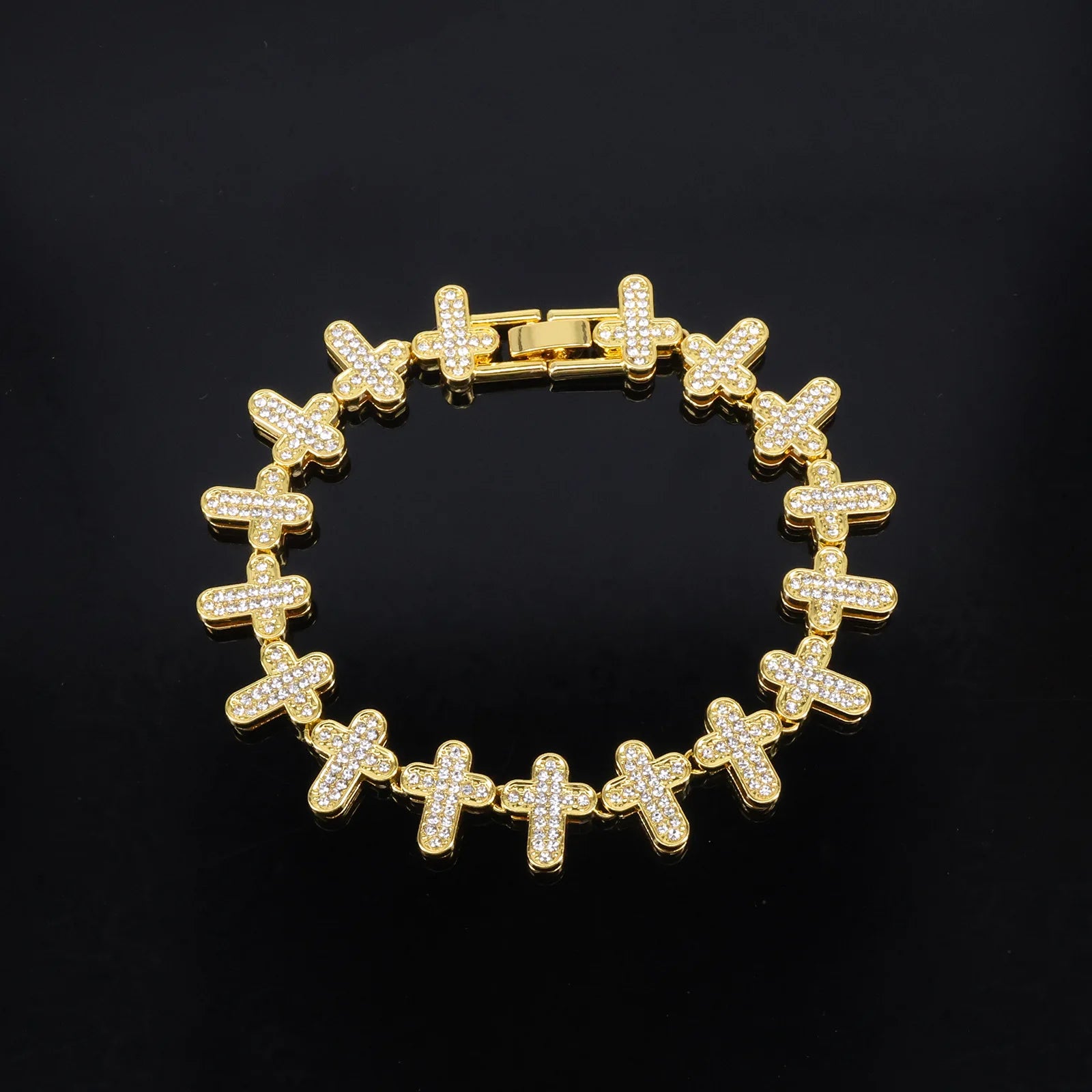 ZAKOL 20/50CM Iced Out Buling Rhinestone CZ Cross Tennis Chain Bracelet Necklace Set Women Men Fashion Hip-hop Rock Jewels