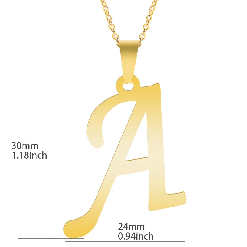 Initial 26 Letters Pendant Stainless Steel Necklaces For Women Men Accessories English Alphabet Necklace Fashion