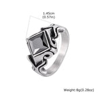 Men's Stylish Square Geometric Black Zircon Ring Stainless Steel Punk Waterproof Finger Jewelry Gift Party Daily Wear Size 7-11