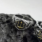 Poseidon Trident Adjustable Open Ring — Gold-Tone
