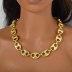Cuban Bracelet Necklace Set for Men and Women — Gold-Tone