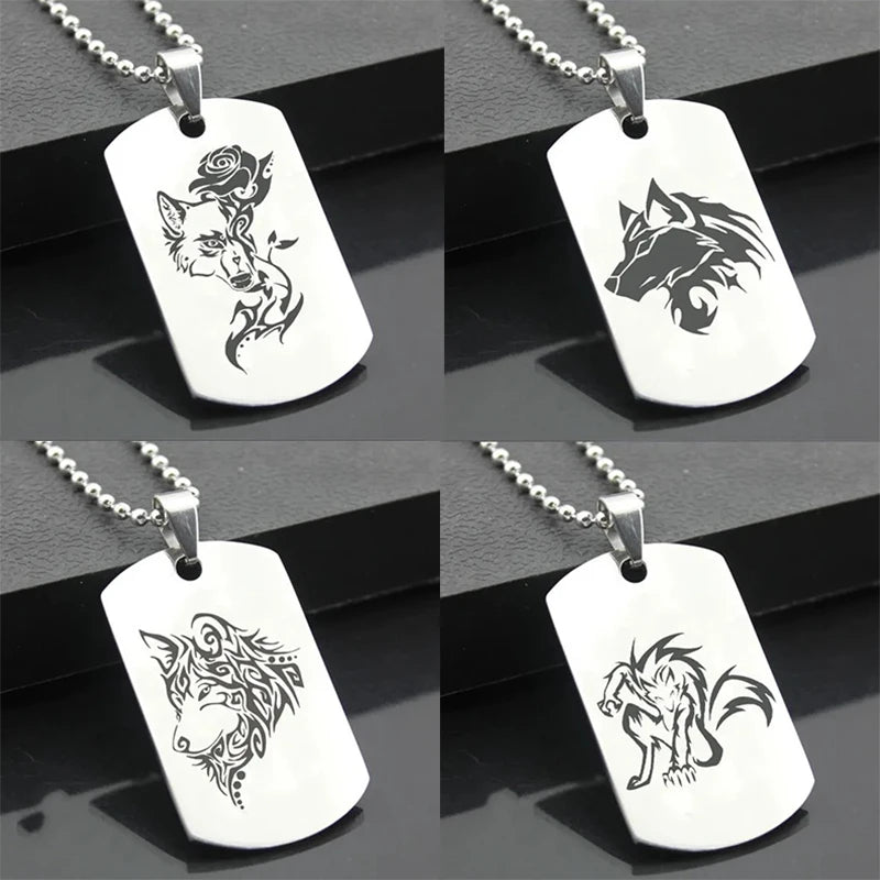 Wolf Dog Tag Pendant Necklace — Stainless Steel