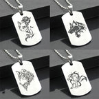 Wolf Dog Tag Pendant Necklace — Stainless Steel