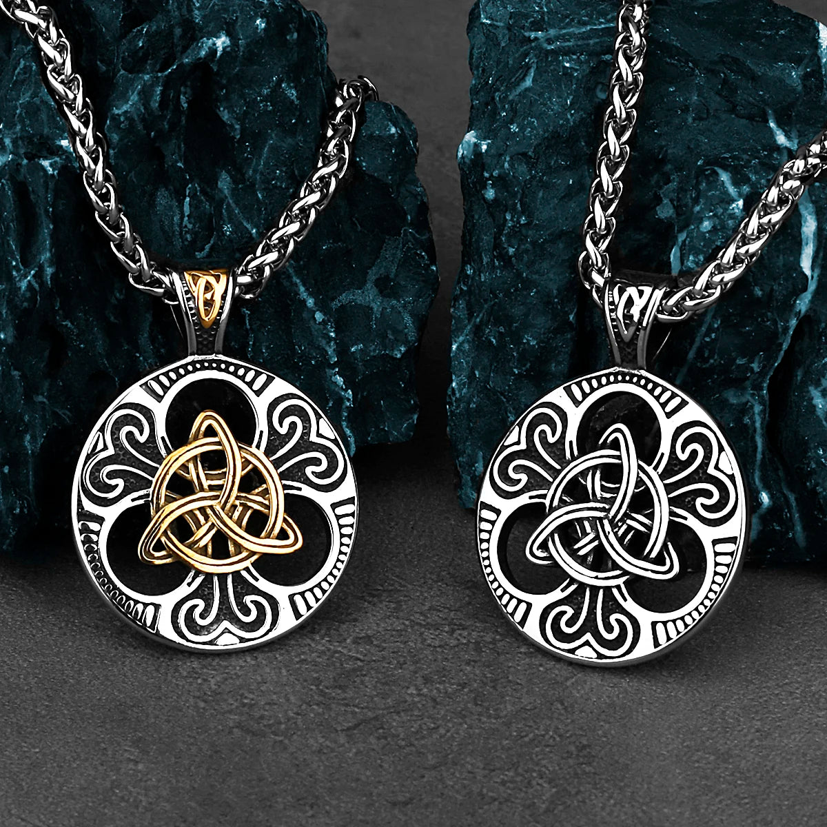 Stainless Steel Vintage Viking Mixed Gold Color Odin Rune Necklace Men Celtic Knot Amulet Pendant Nordic Jewelry as