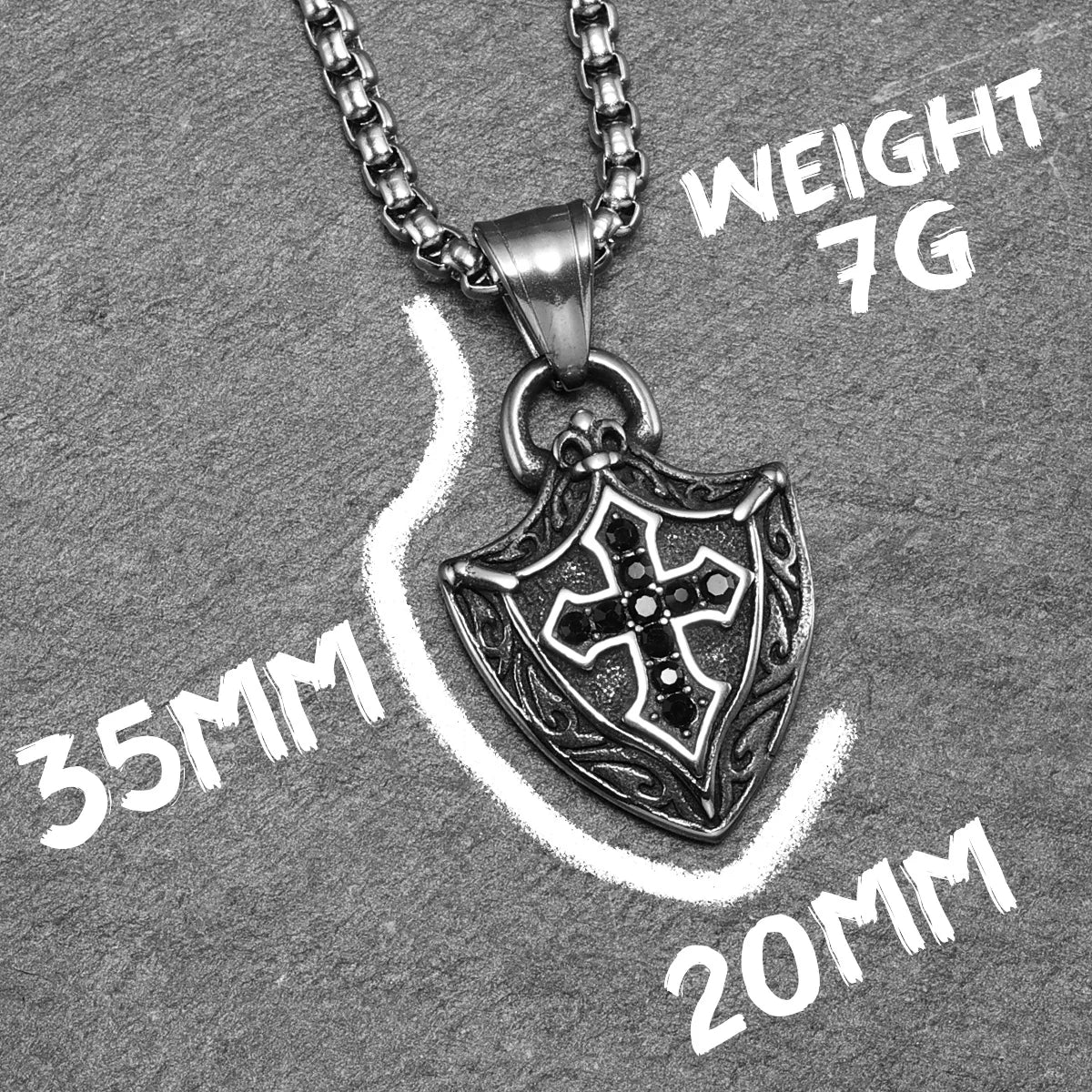 Cross Shield Gemstone Pendant — Stainless Steel