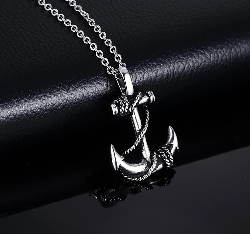 Anchor Cross Pendant Necklace — Stainless Steel