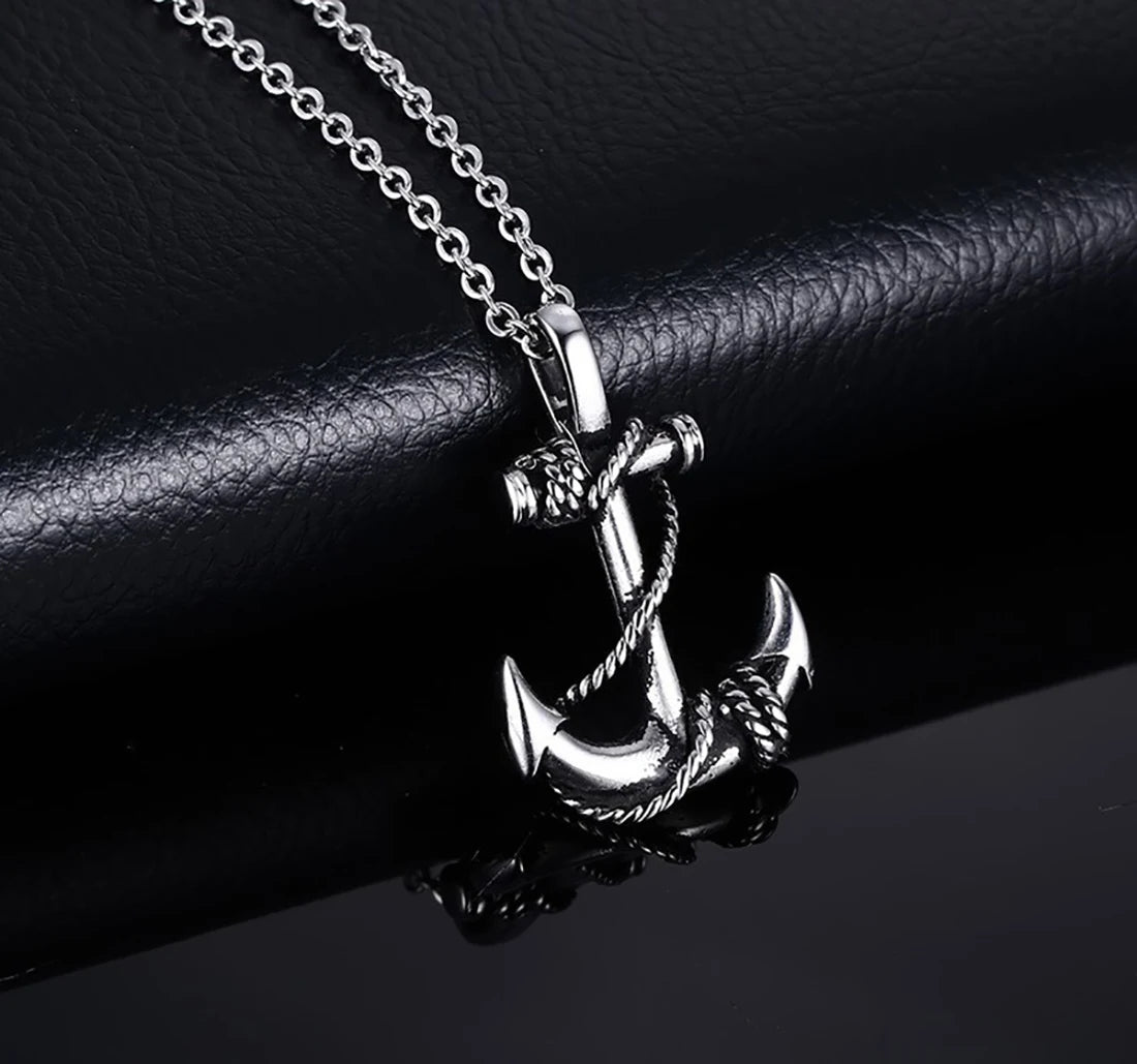Anchor Cross Pendant Necklace — Stainless Steel
