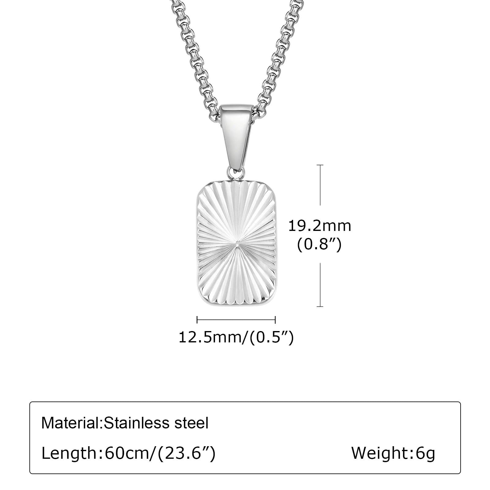 Sunburst Square Pendant Necklace — Stainless Steel