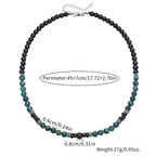 1PC INGX Man's Retro Ethnic Style Natural Flash Stone Necklace for Men Black Beaded Surfer Necklace Man Jewelry Collar Hombre