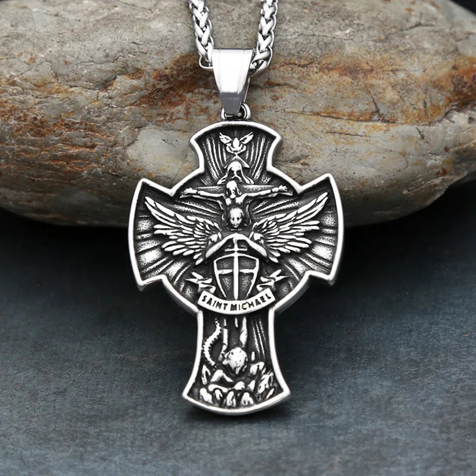 Cross Steel Pendant Vintage 316L Saint Michael