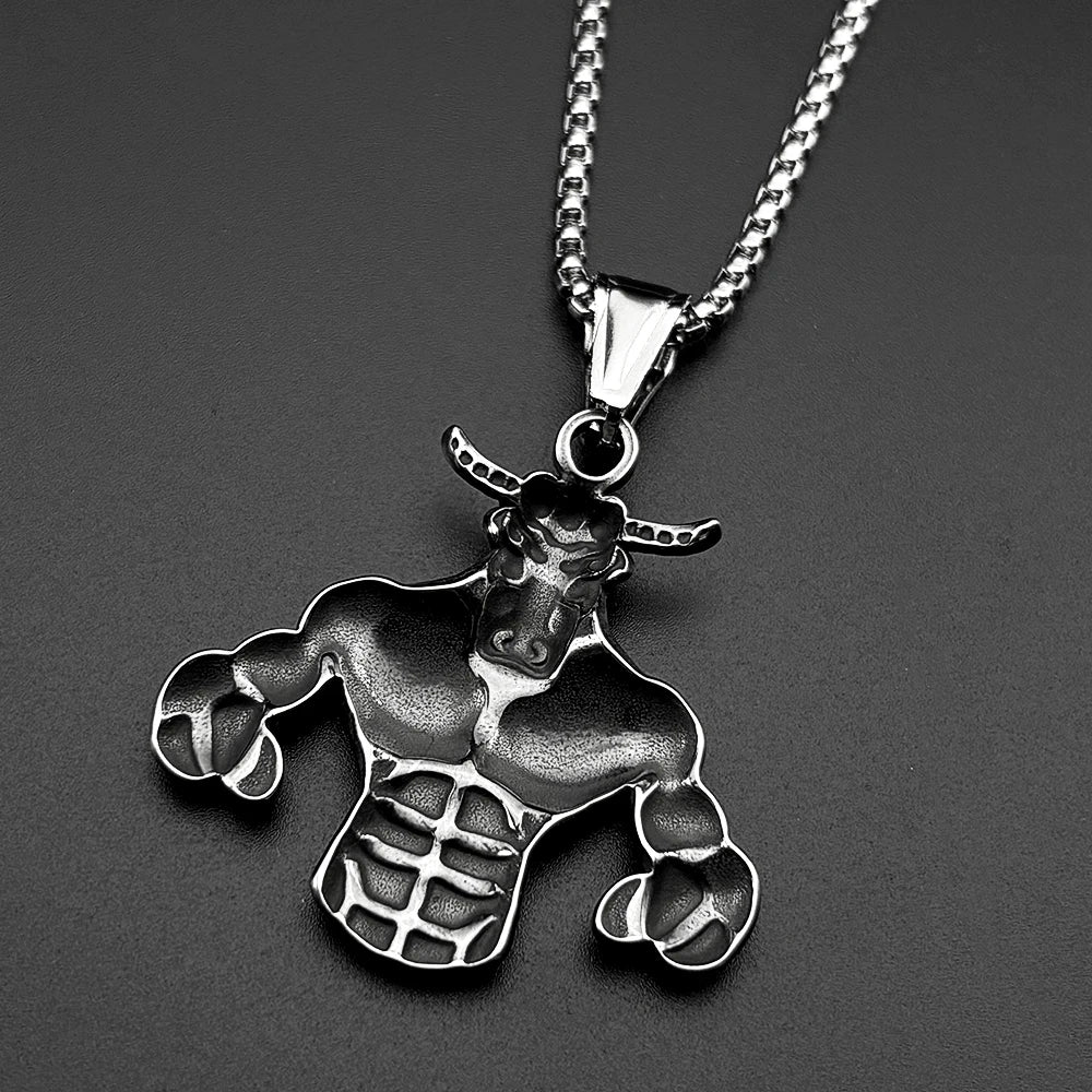Bull Head Gold Pendant Muscle Fitness Power Punk