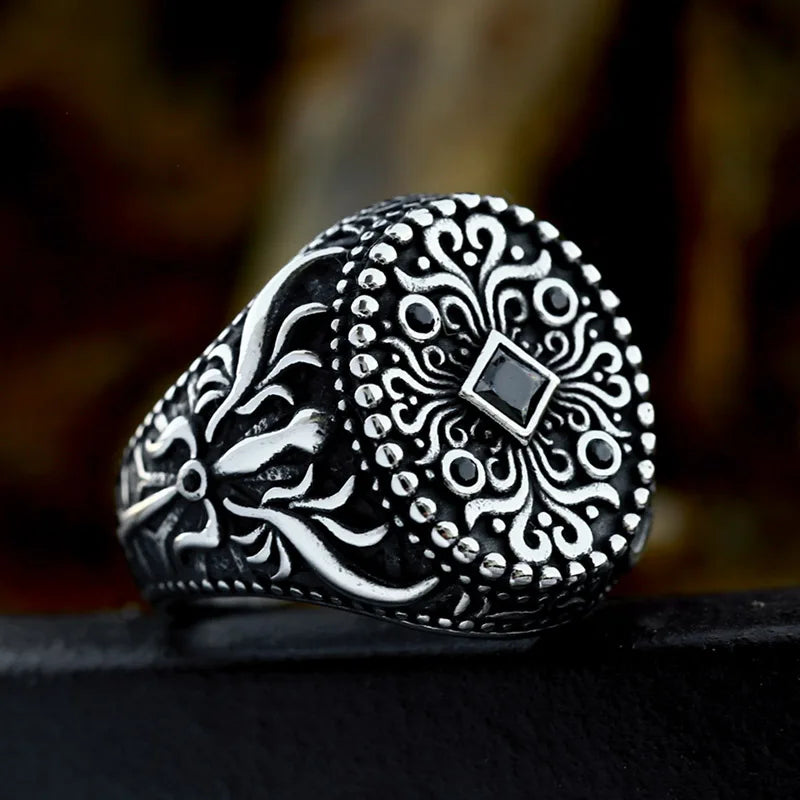 BEIER Antiqued Northern Europe Viking 316L Stainless Steel Setting stones Ring Gothic Pattern Jewelry  Factory price