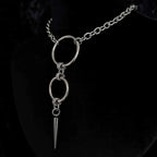 Punk Personality Silver Color Stainless Steel Circular Ring Long Rivet Pendant Choker Necklace for Men Women Jewelry