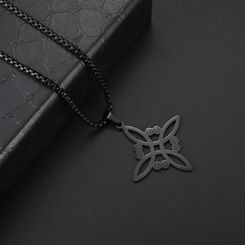 Stainless Steel Irish Celtic Trinity Knot Necklace Witch Knot Pendant Men Women Protection Amulet Jewelry Gift