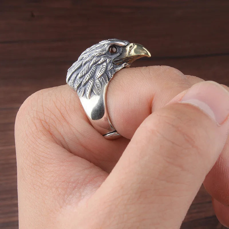 Buyee 925 Sterling Silver Big Ring Finger Cute Eagle Open Ring for Women Man Unique Fashion Animal Punk Fine Jewelry Circle